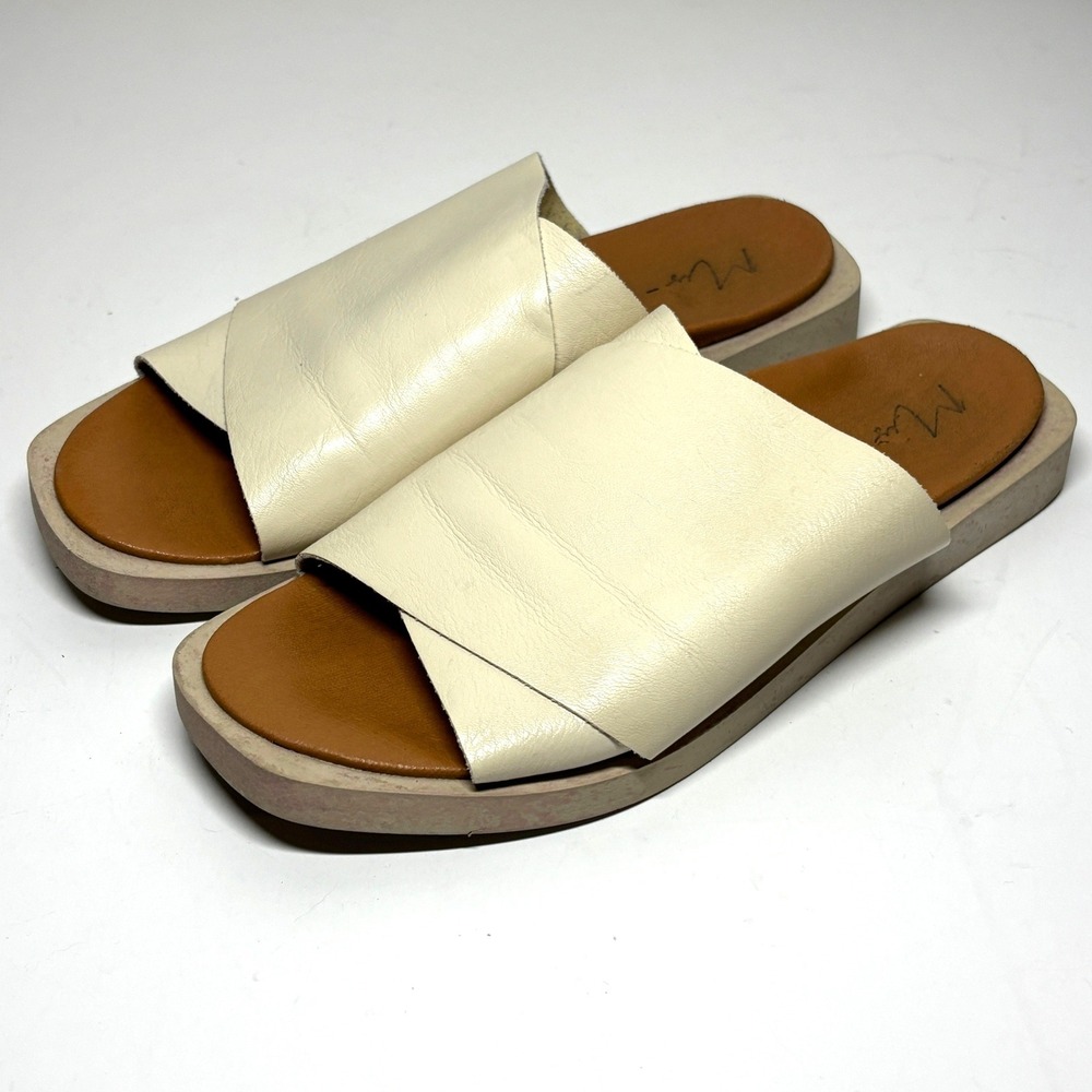 Mis-Jes Slide Sandals Womens Cream Leather Platform‎ Minimalist Summer